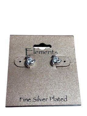 Elements Fine Silver Plated Stud Earrings Clear CZ 0.25 inch New